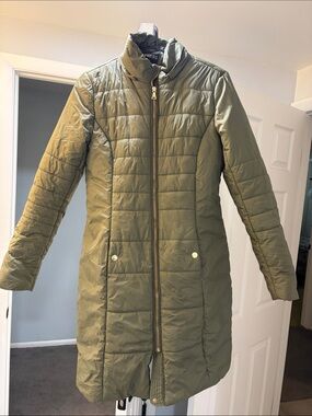 Express Olive Green Long Quilted Puffer Coat